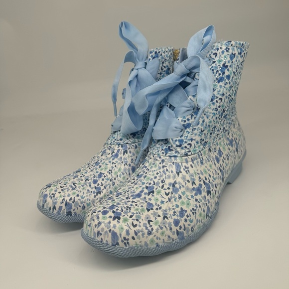 Sperry‎ Women’s 12 Saltwater Blue Floral Quilted Duck Rain Boots STS88360 - Picture 1 of 14